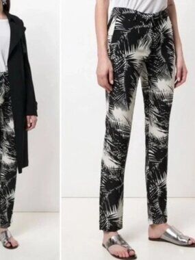Theory 100% Silk Pants Palm Print Black White Size 4